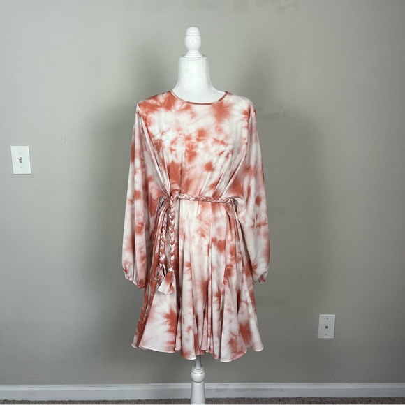 GIANNI BINI TIE DYE MINI DRESS WITH BLOSY SLEEVES ROPE BELT SIZE XS - Picture 4 of 13